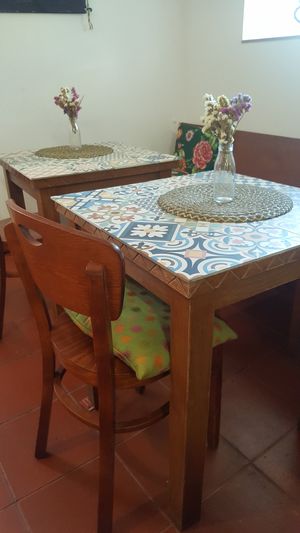 Cute seating area at Dona Flor Cafe in Lisbon