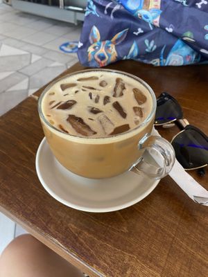 Iced soy latte   at Coffee Break in Oranjestad