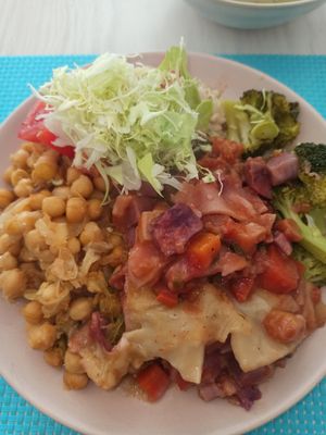 Lasagna, chickpeas, broccoli at Kansha in Fatima