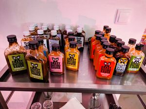 Array of sauces (mild to super hot) at Crazy Bastard at Crazy Bastard in Berlin