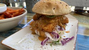 Satay tofu burger   at Cafe Nowa in Petersham