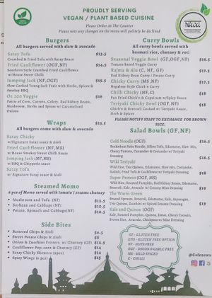 Food menu at Cafe Nowa in Petersham