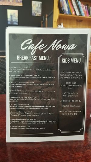 Breakfast menu at Cafe Nowa in Petersham