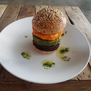 vegan burger at Crate Cafe in Canggu