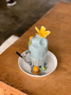 chia pudding with blue spirulina banana puree (vegan, gf) at Crate Cafe in Canggu