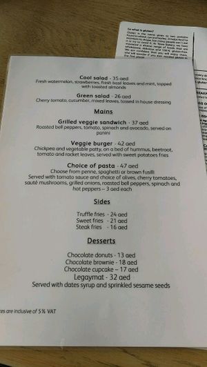 vegan menu side 1 at Tawa Bakery in Abu Dhabi