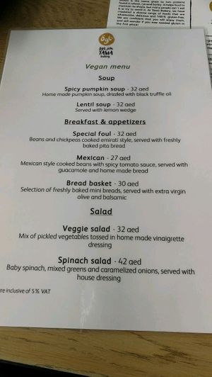 vegan menu side 2 at Tawa Bakery in Abu Dhabi