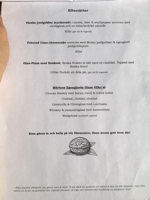Dessert menu at Martens hus in Nykoping