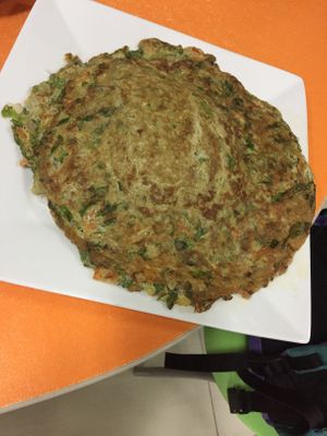 Tortilla de verduras (with rice underneath) at La Delicia in Abancay