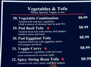Veg menu  at Sweet Basil Thai Cuisine in Foster City