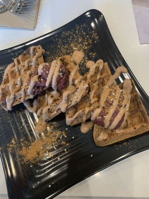 Gluten Free Waffles are what I live for! at Copper Branch in Waterloo