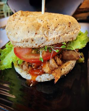Shiitake teriyaki burger with a gluten free bun!  at Copper Branch in Waterloo
