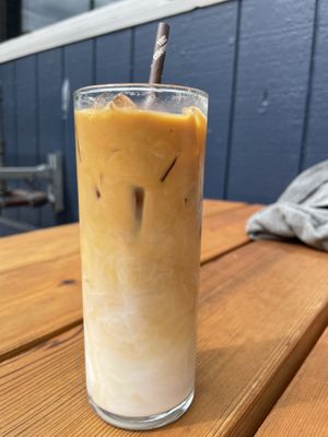 Oat milk latte  at Peloton Cafe in Seattle