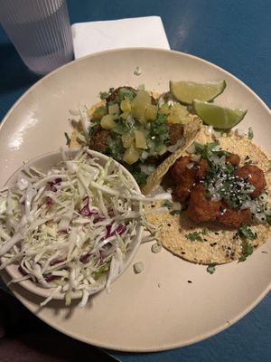 Falafel taco, cauliflower taco made vegan  at Bull Street Taco in Savannah