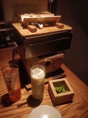 Freshly-made tofu (min. 2 people) + soy milk matcha #Veganuary at Sorano in Tokyo