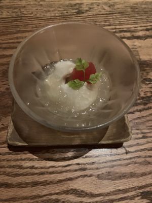 Almond jelly with grapefruit and tofu  at Sorano in Tokyo