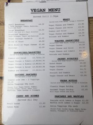 Vegan Menu! (More coming soon..) at Penelope's Cafe  in Dereham