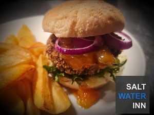 Chickpea Spiced Burger with Mango Chutney at The Saltwater Inn in Porthcawl