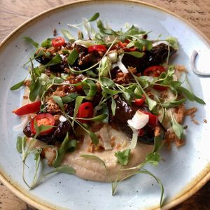 Roast aubergine, sichuan pepper & chilli sauce, tahini  at The Spread Eagle in East London