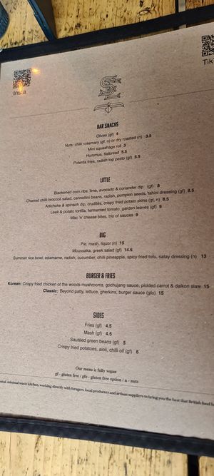 Menu at The Spread Eagle in East London