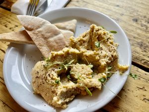 Flatbread and hummus   at The Spread Eagle in East London