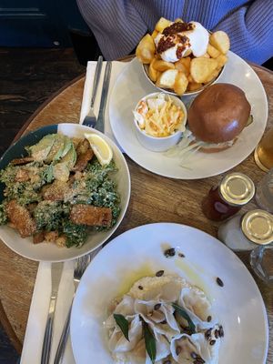 New additions-tortellini (butternut squash filling & “ricotta”) and kale caesar    at The Spread Eagle in East London