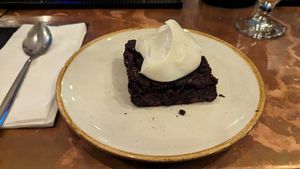 brownie with oat cream at The Spread Eagle in East London