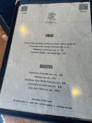 Dessert menu  at The Spread Eagle in East London