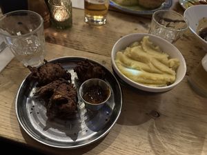 Onion bhajis and mash side   at The Spread Eagle in East London