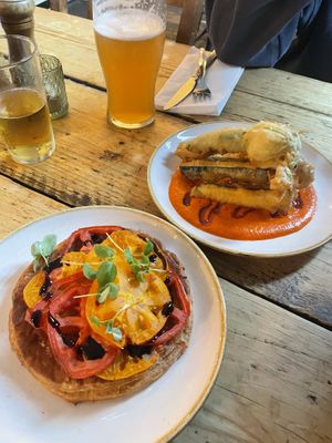 tomato tart & courgette flowerss  at The Spread Eagle in East London