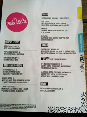 menu at The Spread Eagle in East London