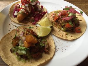 Tofish, vegan pork and jackfruit tacos at The Spread Eagle in East London