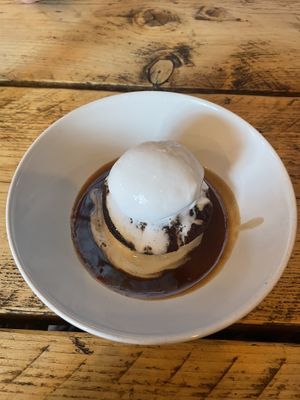 Sticky toffee pudding with ice cream   at The Spread Eagle in East London