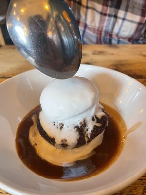 Sticky toffee pudding with ice cream   at The Spread Eagle in East London