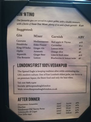 Cocktail menu 2 at The Spread Eagle in East London