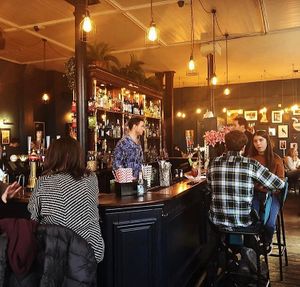 Around the bar  at The Spread Eagle in East London