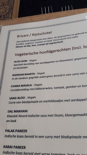 Vegan main dishes at Shalimar in Bruges