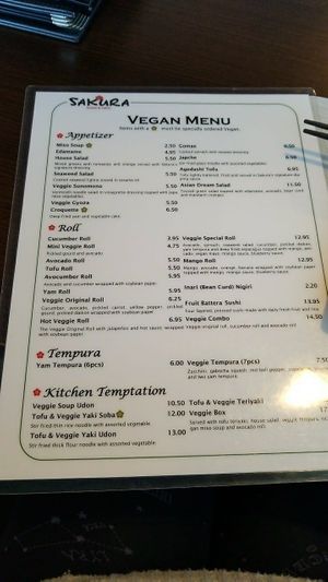 Vegan Menu at Sakura Sushi & Grill in Cochrane
