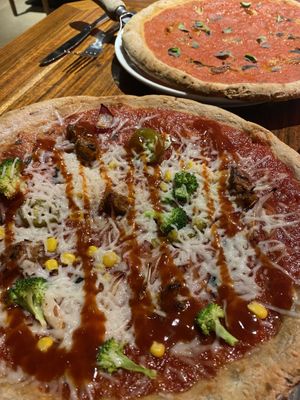 Whole grain pizzas. at Flax & Kale - Sant Pere Mes in Barcelona