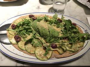 Avocado flatbread: gluten free! at Flax & Kale - Sant Pere Mes in Barcelona