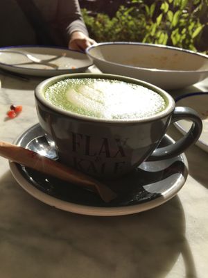 Matcha latte  at Flax & Kale - Sant Pere Mes in Barcelona