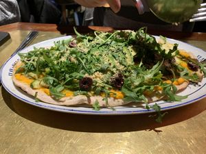 Pesto flatbread   at Flax & Kale - Sant Pere Mes in Barcelona