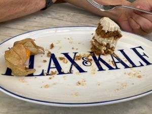 Carrot cake -final bite at Flax & Kale - Sant Pere Mes in Barcelona