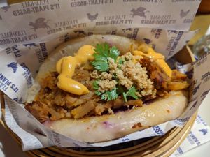 Bbq pulled "pork" bao at Flax & Kale - Sant Pere Mes in Barcelona