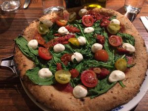 Vegan Mascarpone pizza  at Flax & Kale - Sant Pere Mes in Barcelona