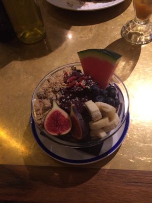 Açai bowl with chocolate granola  at Flax & Kale - Sant Pere Mes in Barcelona