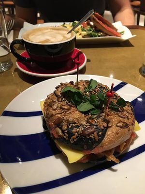 Coconut bacon and vegan cheese bagel at Flax & Kale - Sant Pere Mes in Barcelona