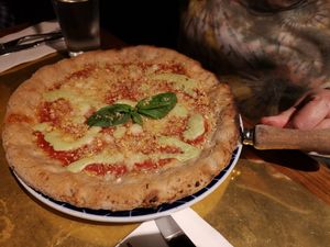 Four vegan cheeses pizza. Very yummy at Flax & Kale - Sant Pere Mes in Barcelona