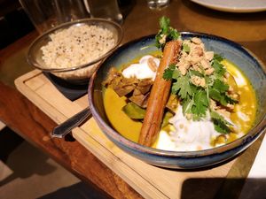 Jackfruit curry. Such a big bowl at Flax & Kale - Sant Pere Mes in Barcelona