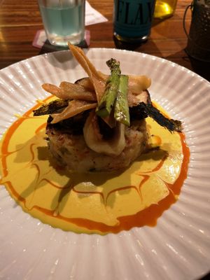 Korean chef lost in the Pyrenees. Nice kimchi flavour and delicious sauce at Flax & Kale - Sant Pere Mes in Barcelona